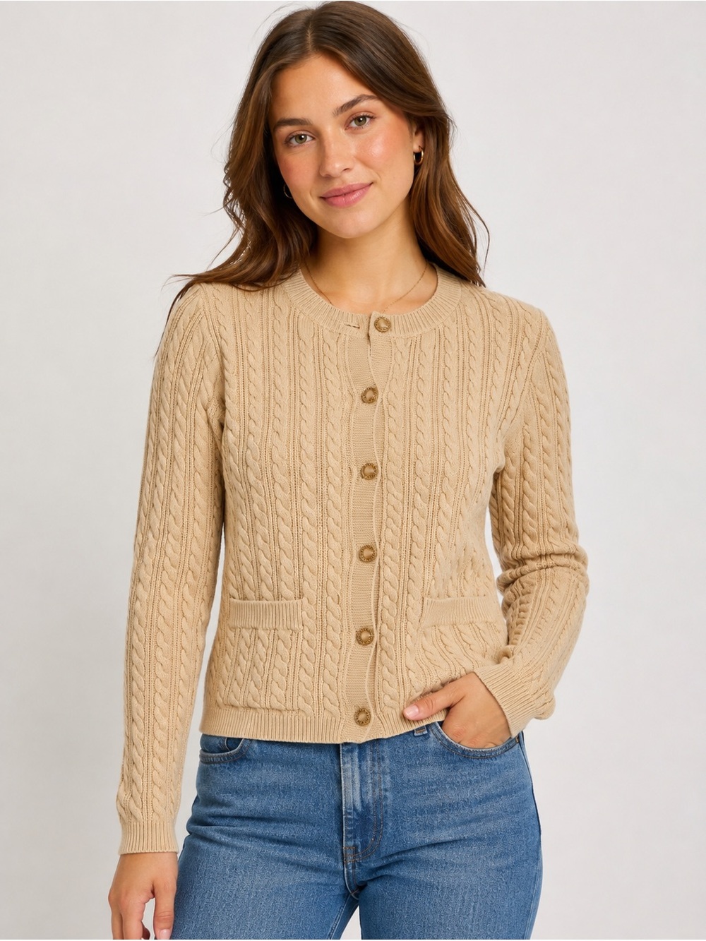 Heartloom Cable Knit Crew Neck Sweater Cardigan